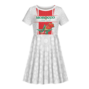 Morocco Football Custom Kid Short Sleeve Dress Atlas Lions Champions 2025 - White - African Pride