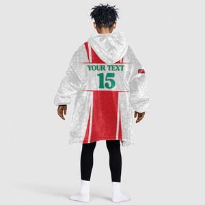 Morocco Football Custom Kid Wearable Blanket Hoodie Atlas Lions Champions 2025 - White - African Pride