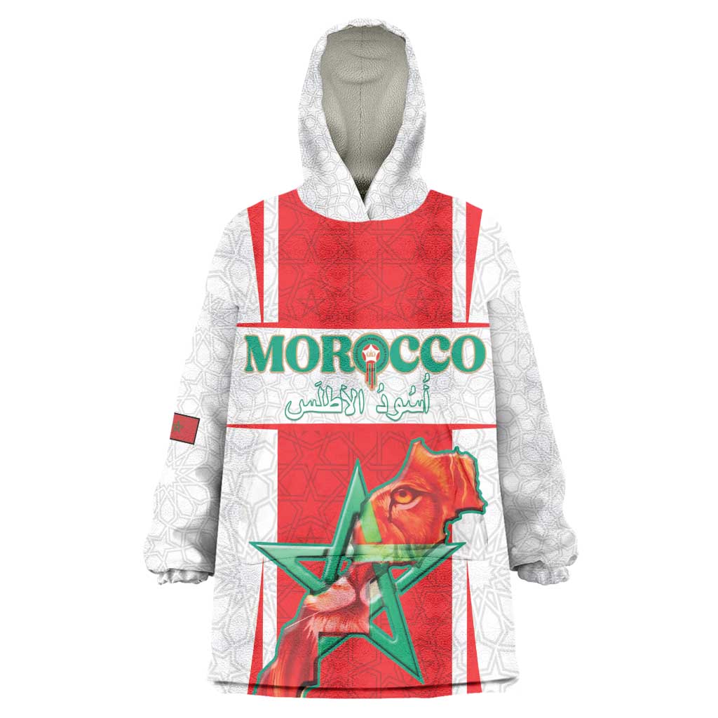 Morocco Football Custom Kid Wearable Blanket Hoodie Atlas Lions Champions 2025 - White - African Pride
