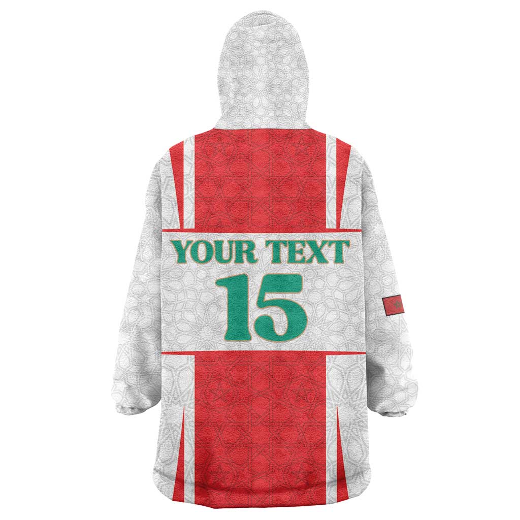 Morocco Football Custom Kid Wearable Blanket Hoodie Atlas Lions Champions 2025 - White - African Pride