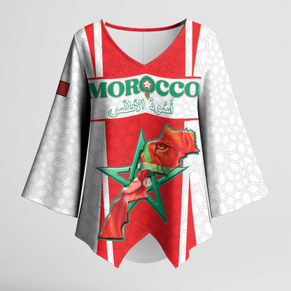 Custom Morocco Football Kimono Sleeve Blouse Go Champions Atlas Lions - White