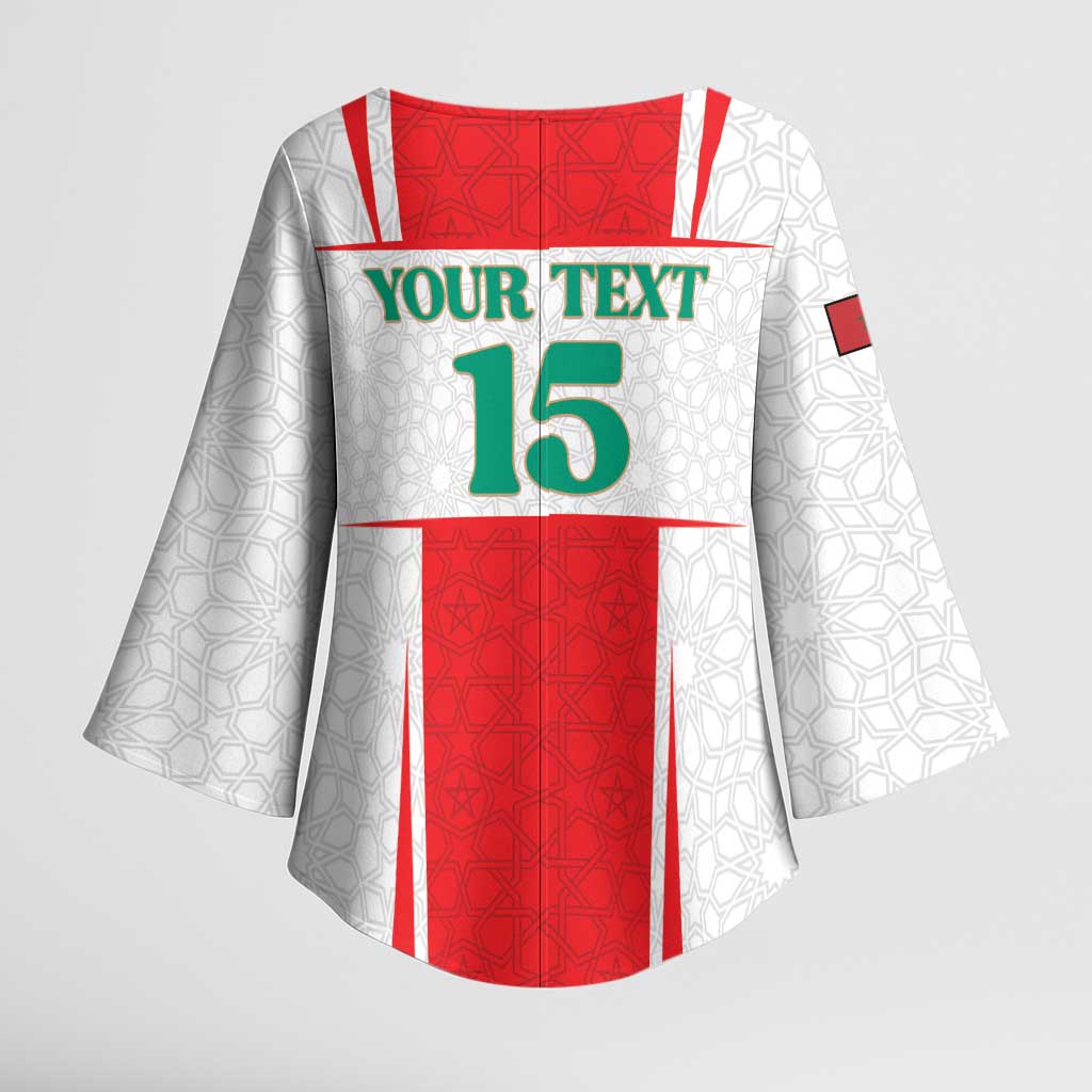 Custom Morocco Football Kimono Sleeve Blouse Go Champions Atlas Lions - White