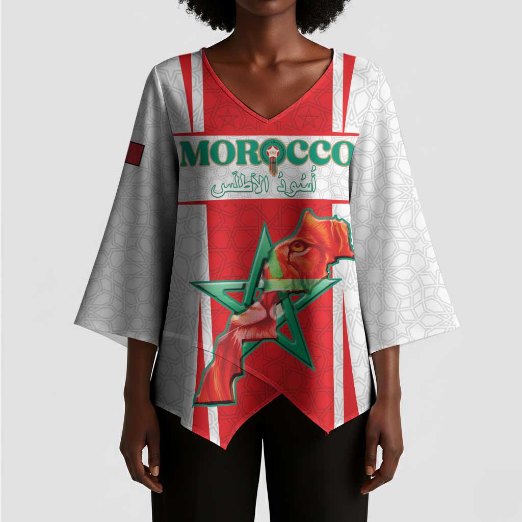 Custom Morocco Football Kimono Sleeve Blouse Go Champions Atlas Lions - White