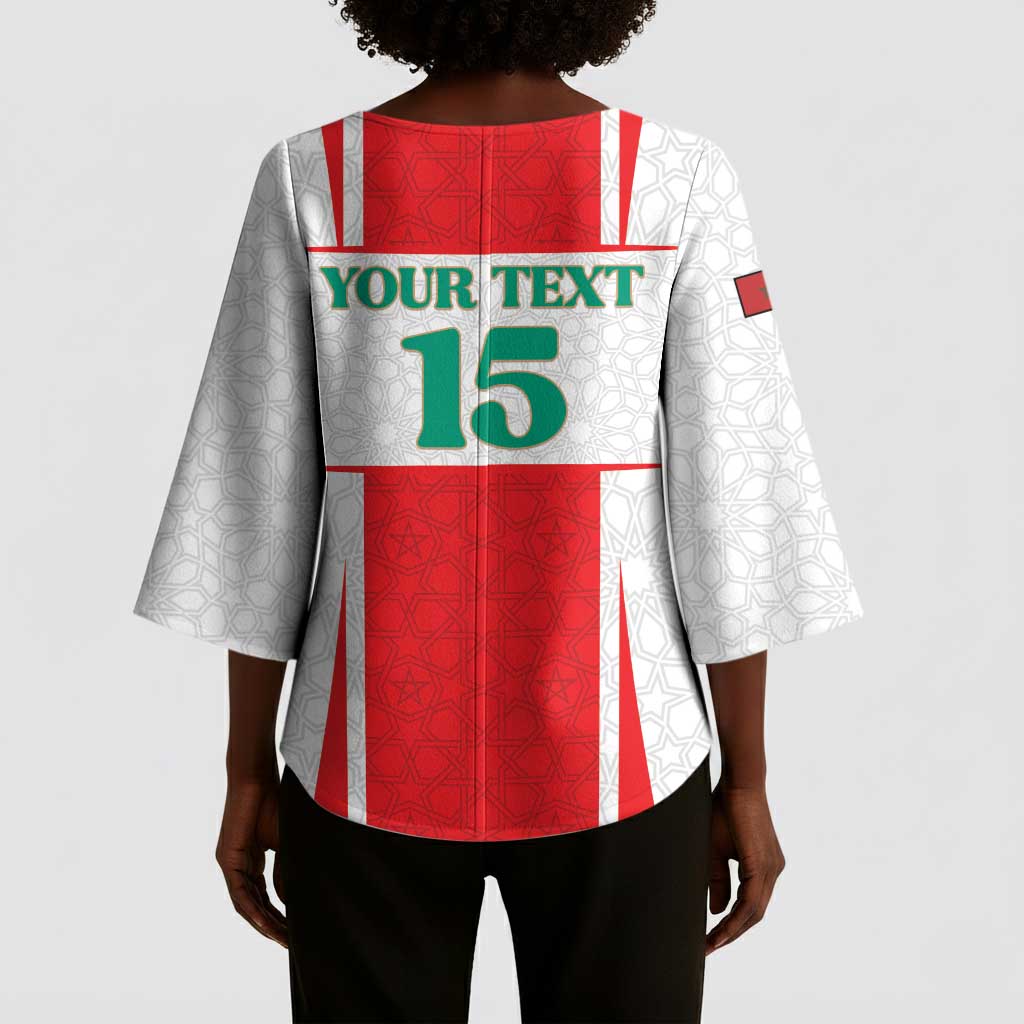 Custom Morocco Football Kimono Sleeve Blouse Go Champions Atlas Lions - White