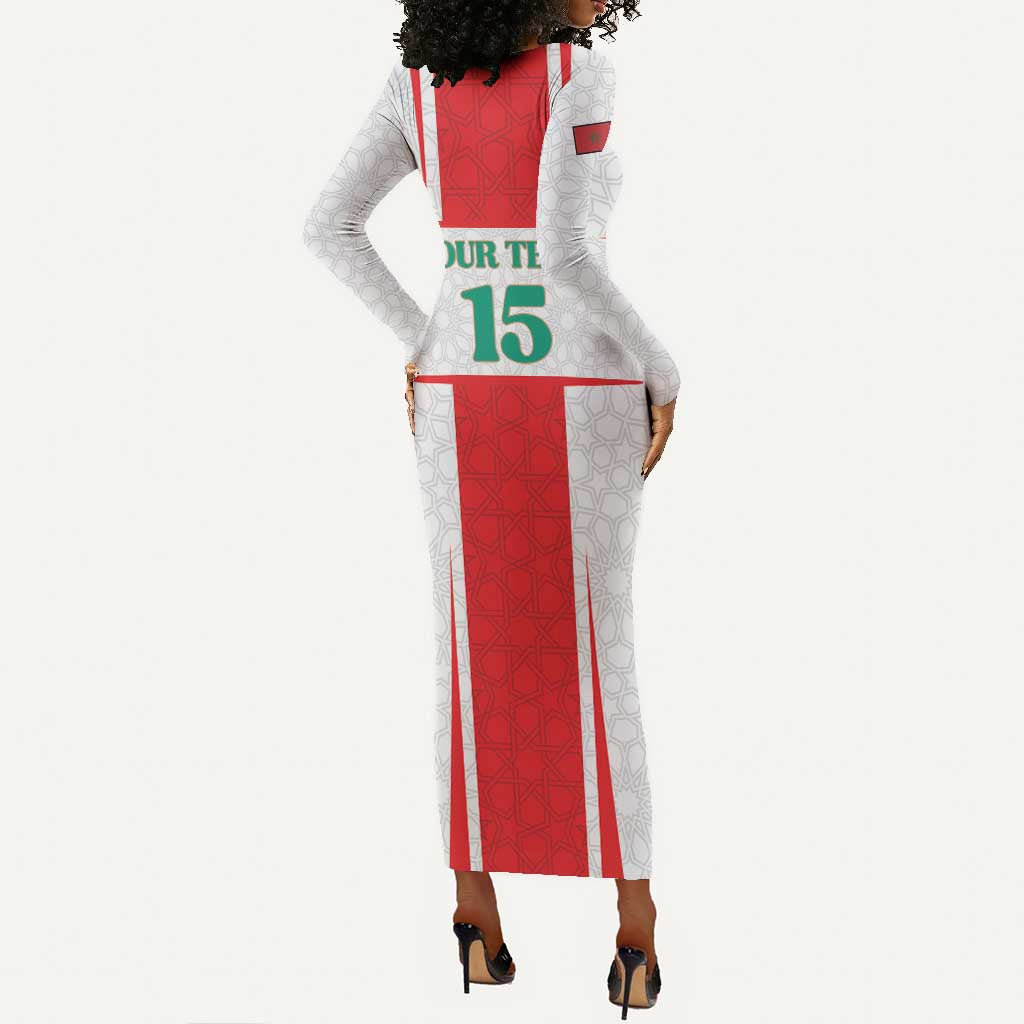 Morocco Football Custom Long Sleeve Bodycon Dress Atlas Lions Champions 2025 - White - African Pride