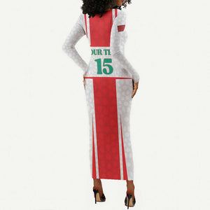 Morocco Football Custom Long Sleeve Bodycon Dress Atlas Lions Champions 2025 - White - African Pride