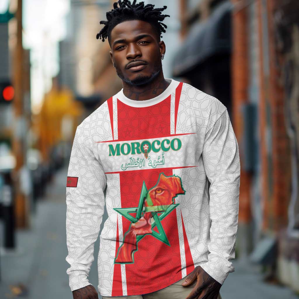 Morocco Football Custom Long Sleeve Shirt Atlas Lions Champions 2025 - White - African Pride