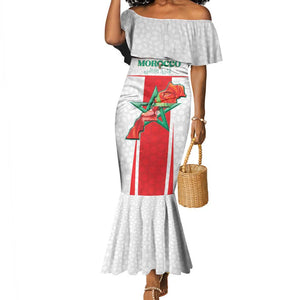 Morocco Football Custom Mermaid Dress Atlas Lions Champions 2025 - White - African Pride