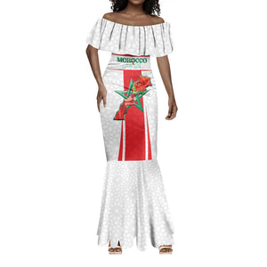Morocco Football Custom Mermaid Dress Atlas Lions Champions 2025 - White - African Pride