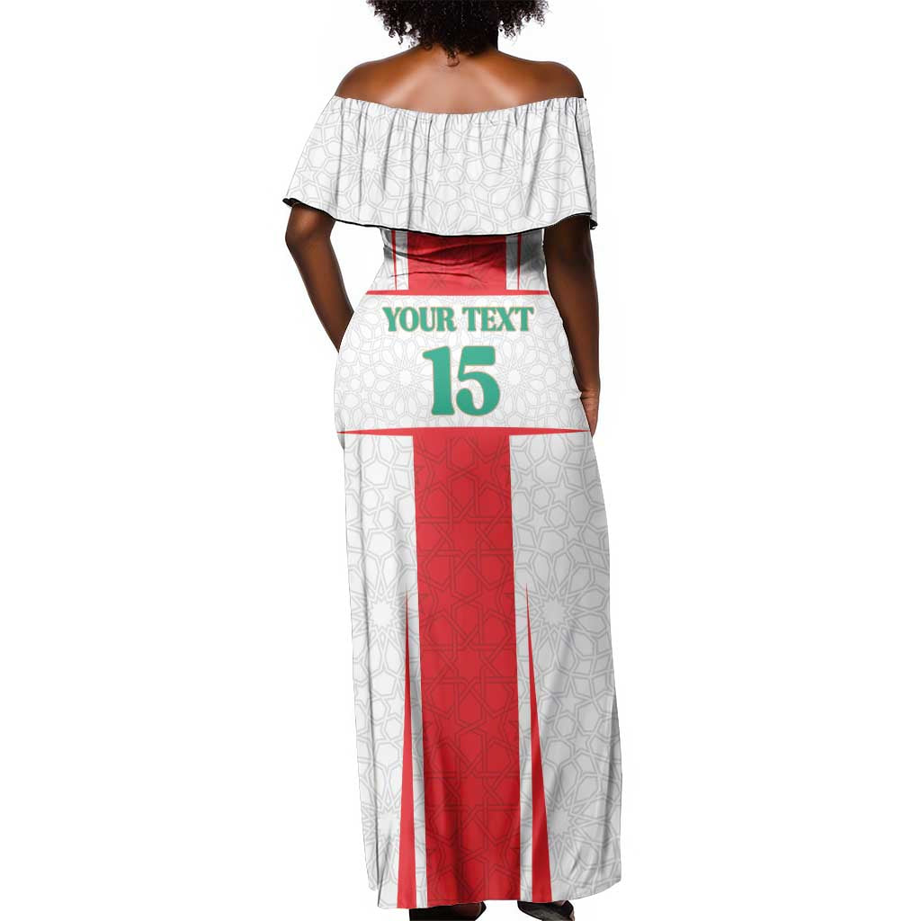 Morocco Football Custom Off Shoulder Maxi Dress Atlas Lions Champions 2025 - White - African Pride