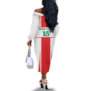 Morocco Football Custom Off The Shoulder Long Sleeve Dress Atlas Lions Champions 2025 - White - African Pride