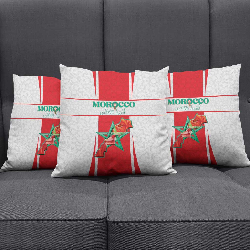 Morocco Football Pillow Cover Go Champions Atlas Lions - White