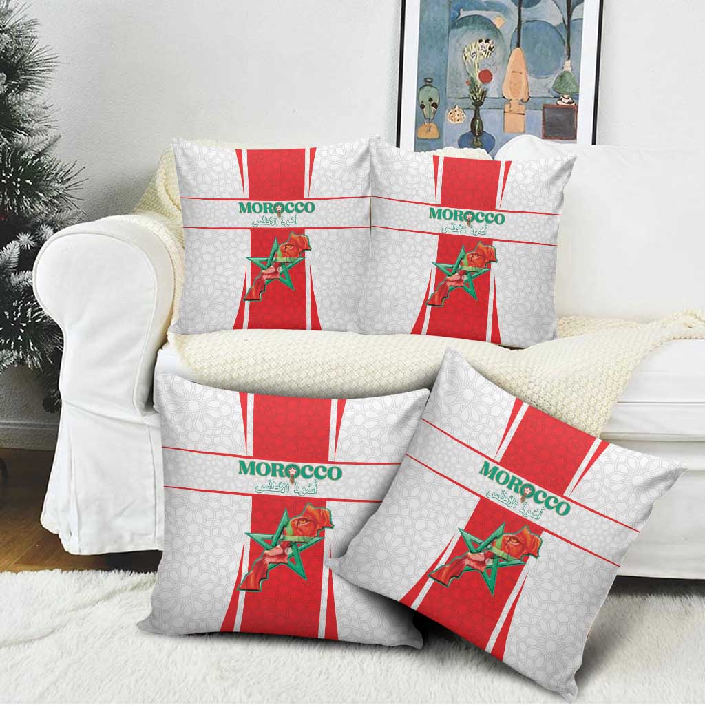 Morocco Football Pillow Cover Go Champions Atlas Lions - White