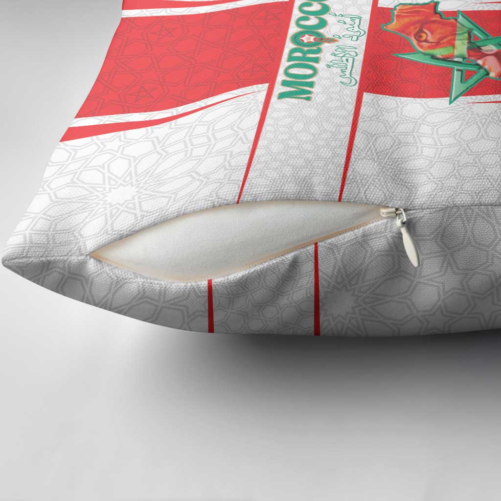 Morocco Football Pillow Cover Go Champions Atlas Lions - White