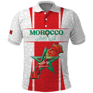 Morocco Football Custom Polo Shirt Atlas Lions Champions 2025 - White - African Pride