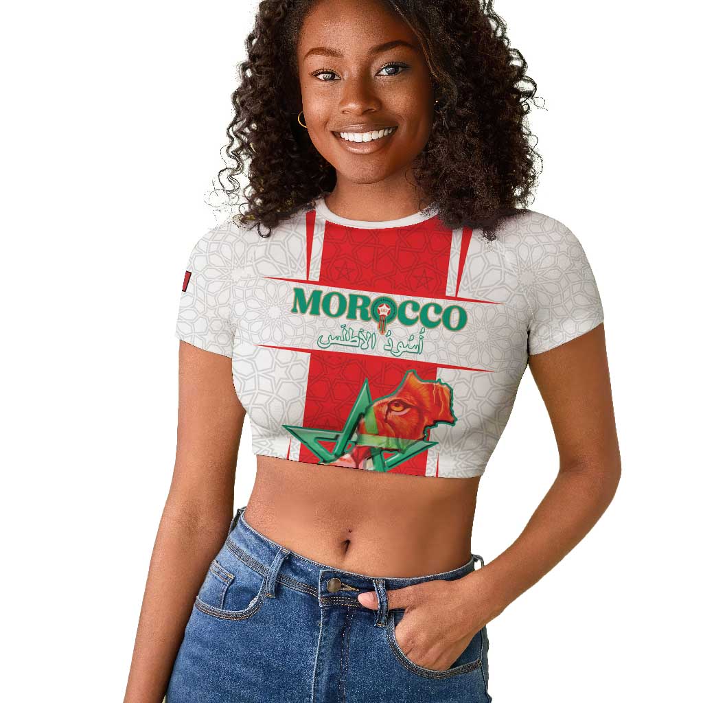 Morocco Football Custom Raglan Cropped T shirt Atlas Lions Champions 2025 - White - African Pride