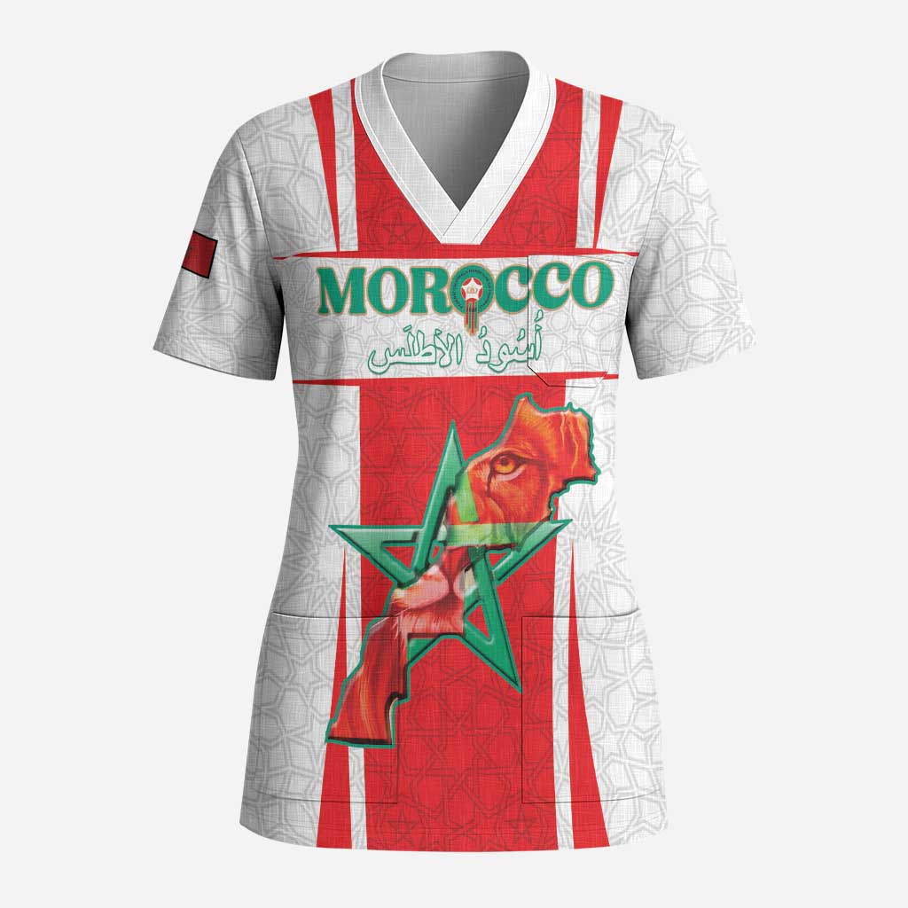 Morocco Football Custom Scrub Top Atlas Lions Champions 2025 - White - African Pride
