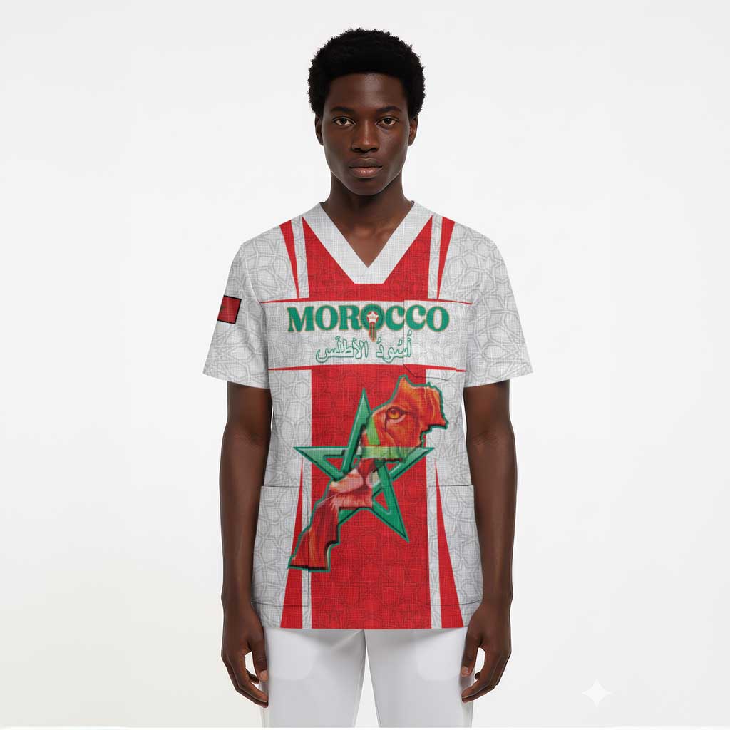 Morocco Football Custom Scrub Top Atlas Lions Champions 2025 - White - African Pride