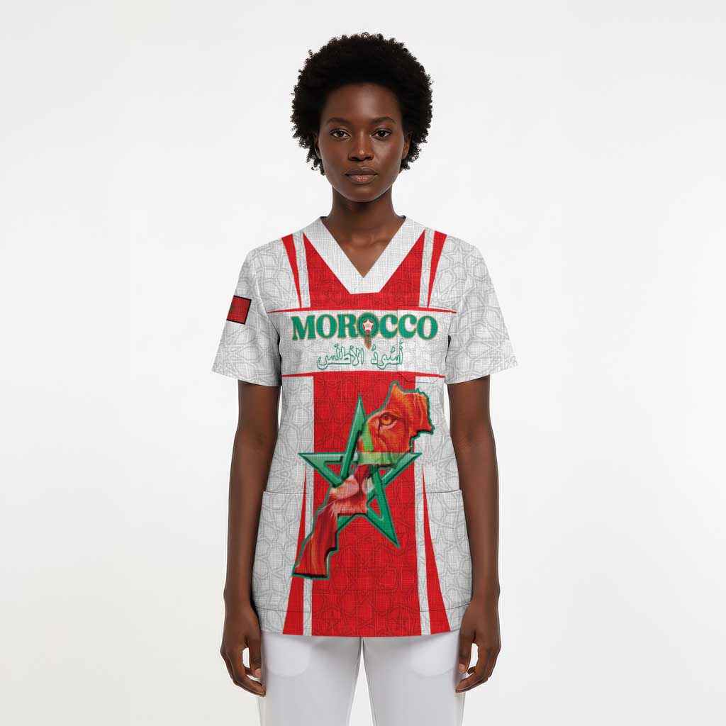 Morocco Football Custom Scrub Top Atlas Lions Champions 2025 - White - African Pride