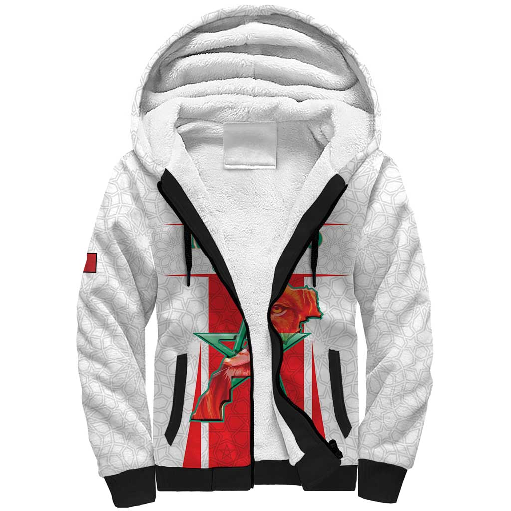 Morocco Football Custom Sherpa Hoodie Atlas Lions Champions 2025 - White - African Pride
