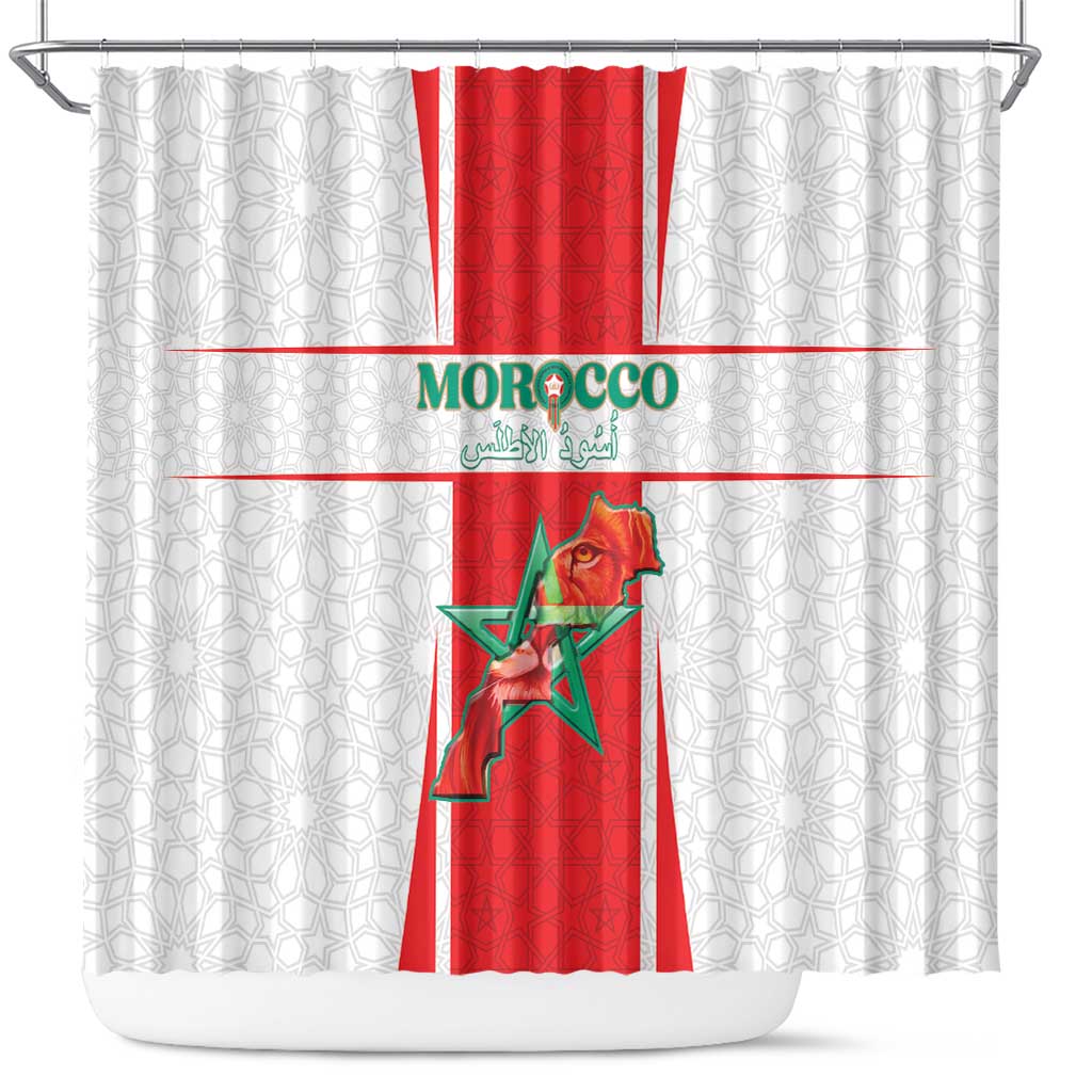 Morocco Football Shower Curtain Atlas Lions Champions 2025 - White - African Pride