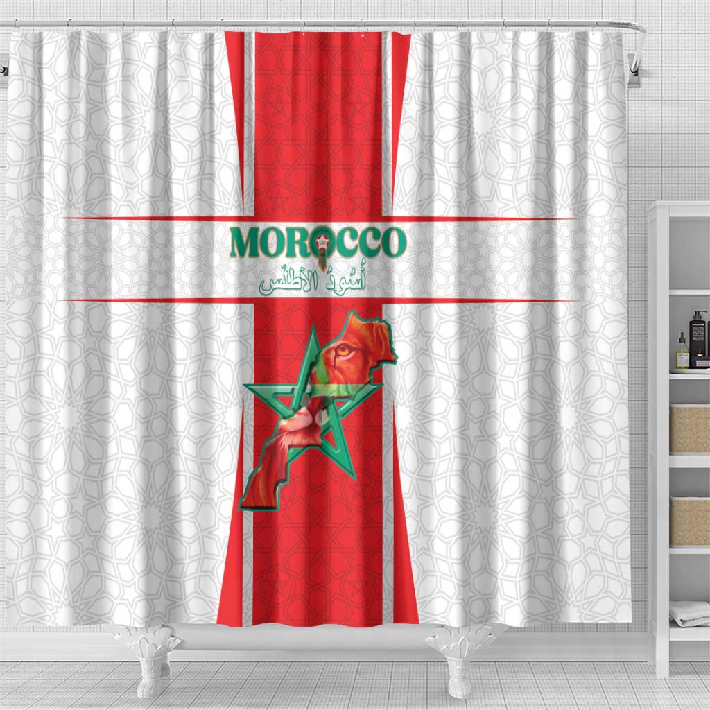 Morocco Football Shower Curtain Atlas Lions Champions 2025 - White - African Pride