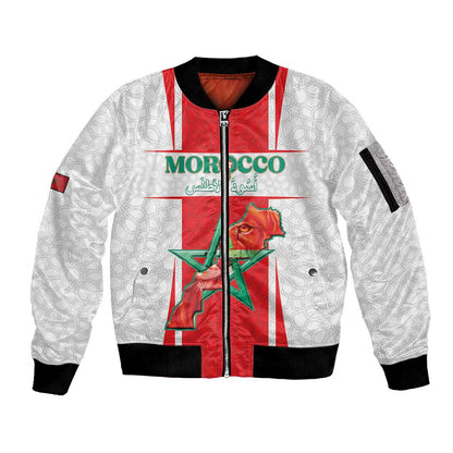Morocco Football Custom Sleeve Zip Bomber Jacket Atlas Lions Champions 2025 - White - African Pride