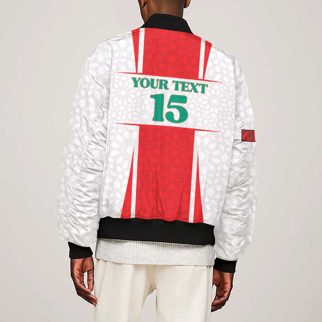 Morocco Football Custom Sleeve Zip Bomber Jacket Atlas Lions Champions 2025 - White - African Pride