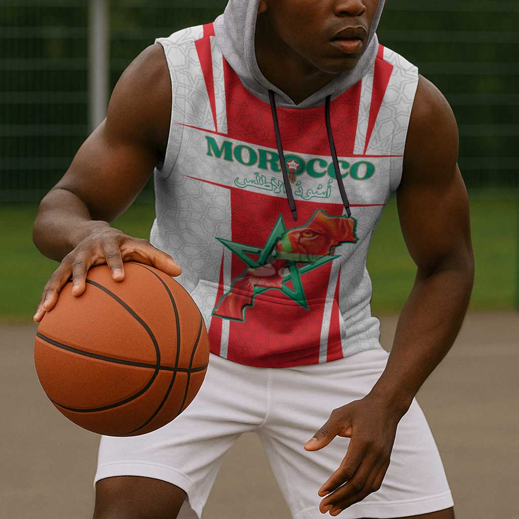 Morocco Football Custom Sleeveless Hoodie Atlas Lions Champions 2025 - White - African Pride