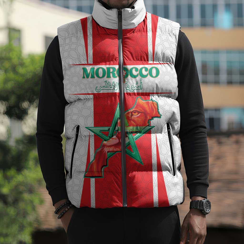 Custom Morocco Football Sleeveless Puffer Jacket Go Champions Atlas Lions - White