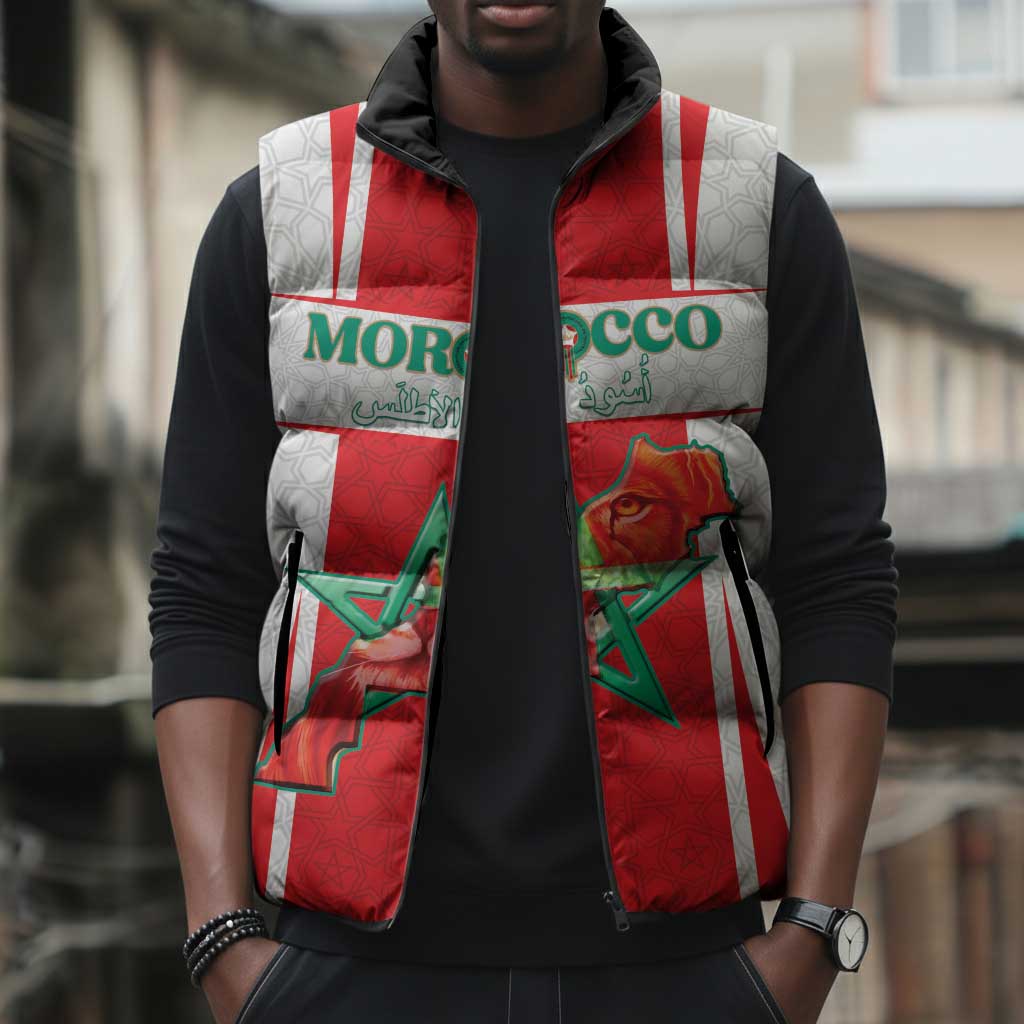 Custom Morocco Football Sleeveless Puffer Jacket Go Champions Atlas Lions - White