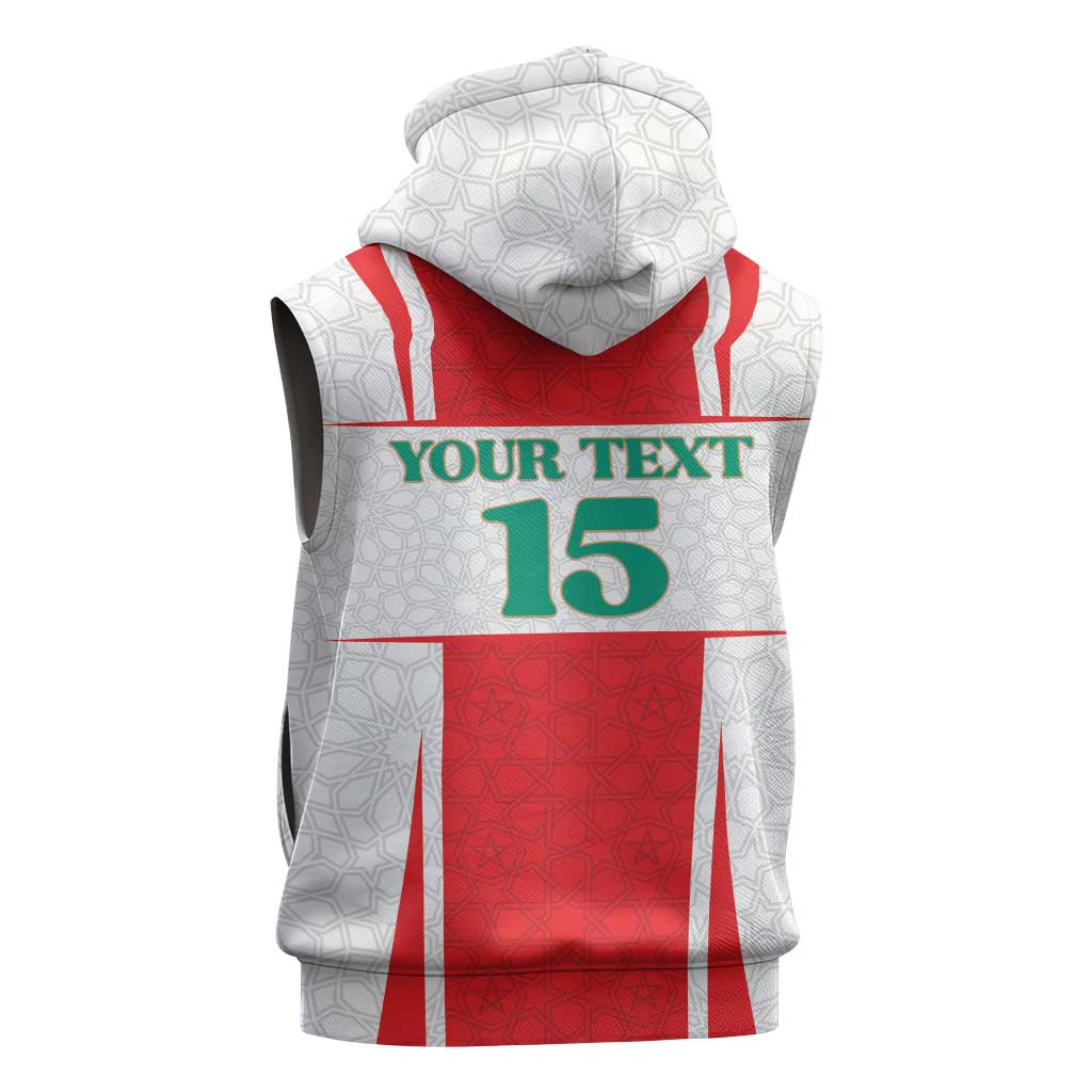 Morocco Football Custom Sleeveless Zip Hoodie Atlas Lions Champions 2025 - White - African Pride