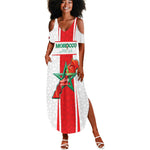 Morocco Football Custom Summer Maxi Dress Atlas Lions Champions 2025 - White - African Pride
