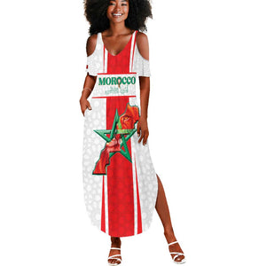 Morocco Football Custom Summer Maxi Dress Atlas Lions Champions 2025 - White - African Pride