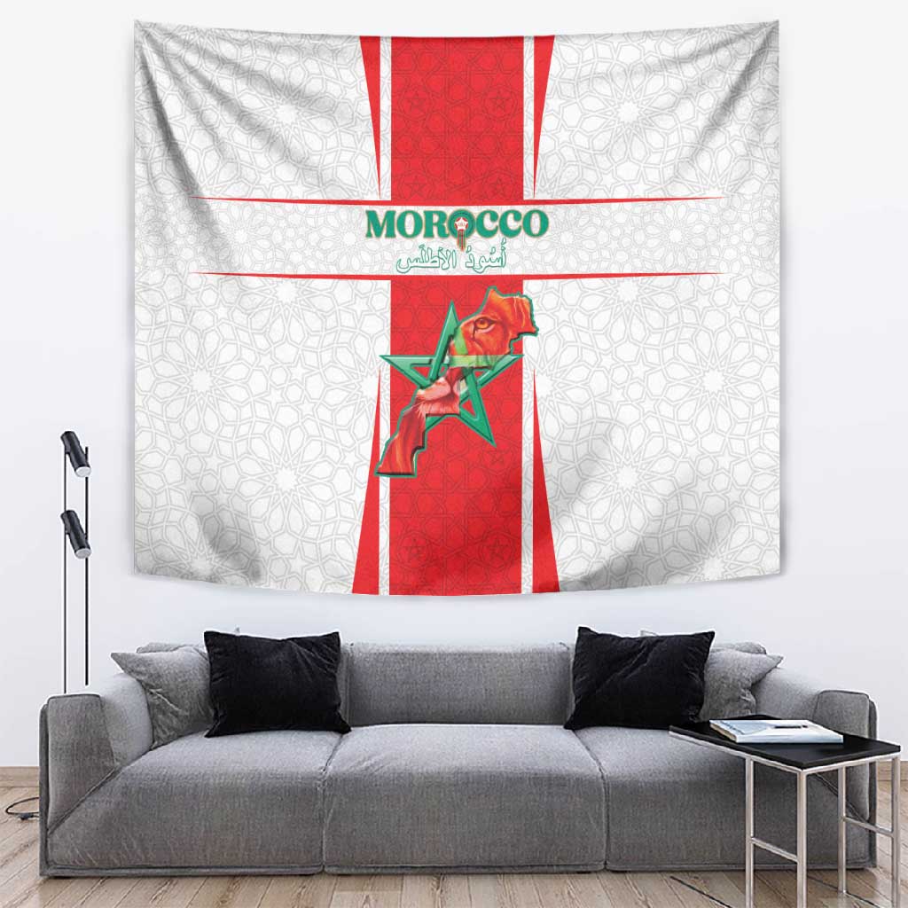 Morocco Football Tapestry Atlas Lions Champions 2025 - White - African Pride