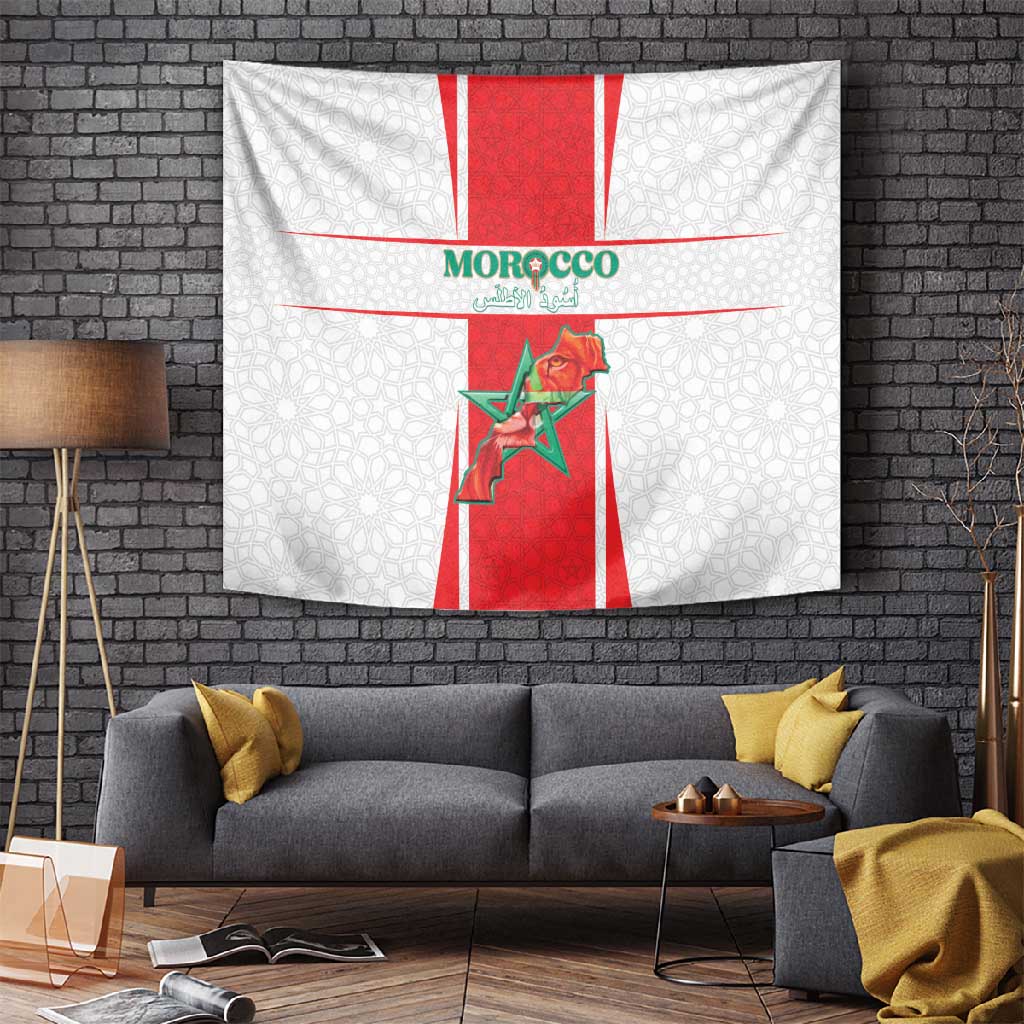 Morocco Football Tapestry Atlas Lions Champions 2025 - White - African Pride
