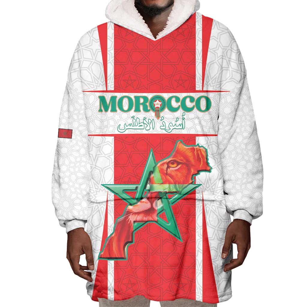 Morocco Football Custom Wearable Blanket Hoodie Atlas Lions Champions 2025 - White - African Pride