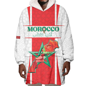 Morocco Football Custom Wearable Blanket Hoodie Atlas Lions Champions 2025 - White - African Pride
