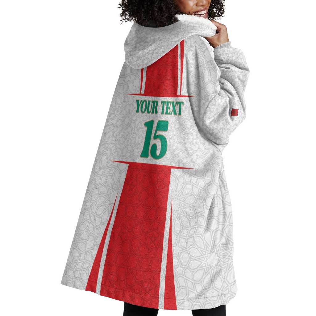 Morocco Football Custom Wearable Blanket Hoodie Atlas Lions Champions 2025 - White - African Pride