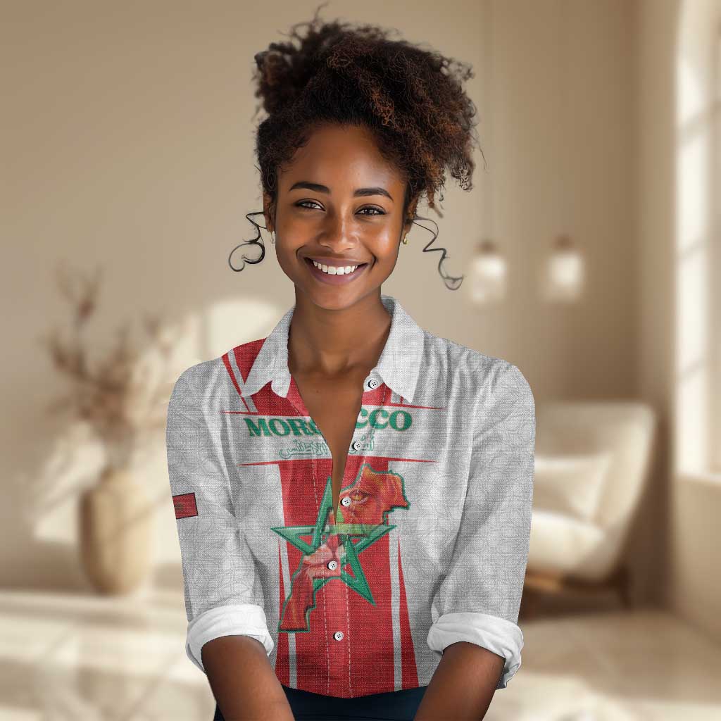 Morocco Football Custom Women Casual Shirt Atlas Lions Champions 2025 - White - African Pride