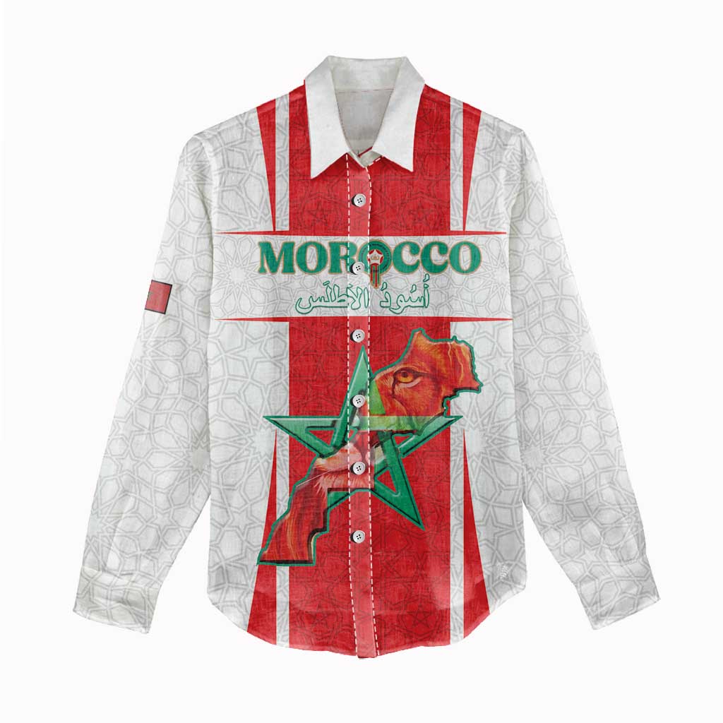 Morocco Football Custom Women Casual Shirt Atlas Lions Champions 2025 - White - African Pride