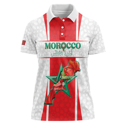 Morocco Football Custom Women Polo Shirt Atlas Lions Champions 2025 - White - African Pride