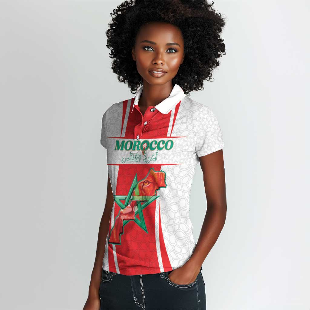 Morocco Football Custom Women Polo Shirt Atlas Lions Champions 2025 - White - African Pride