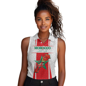 Morocco Football Custom Women Sleeveless Polo Shirt Atlas Lions Champions 2025 - White - African Pride