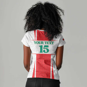 Morocco Football Custom Women V-Neck T-Shirt Atlas Lions Champions 2025 - White - African Pride