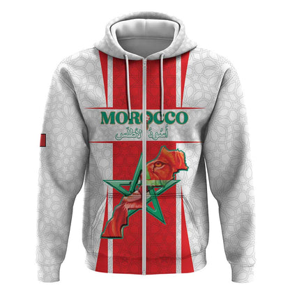 Morocco Football Custom Zip Hoodie Atlas Lions Champions 2025 - White - African Pride