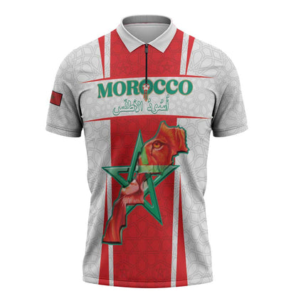 Custom Morocco Football Zipper Polo Shirt Go Champions Atlas Lions - White