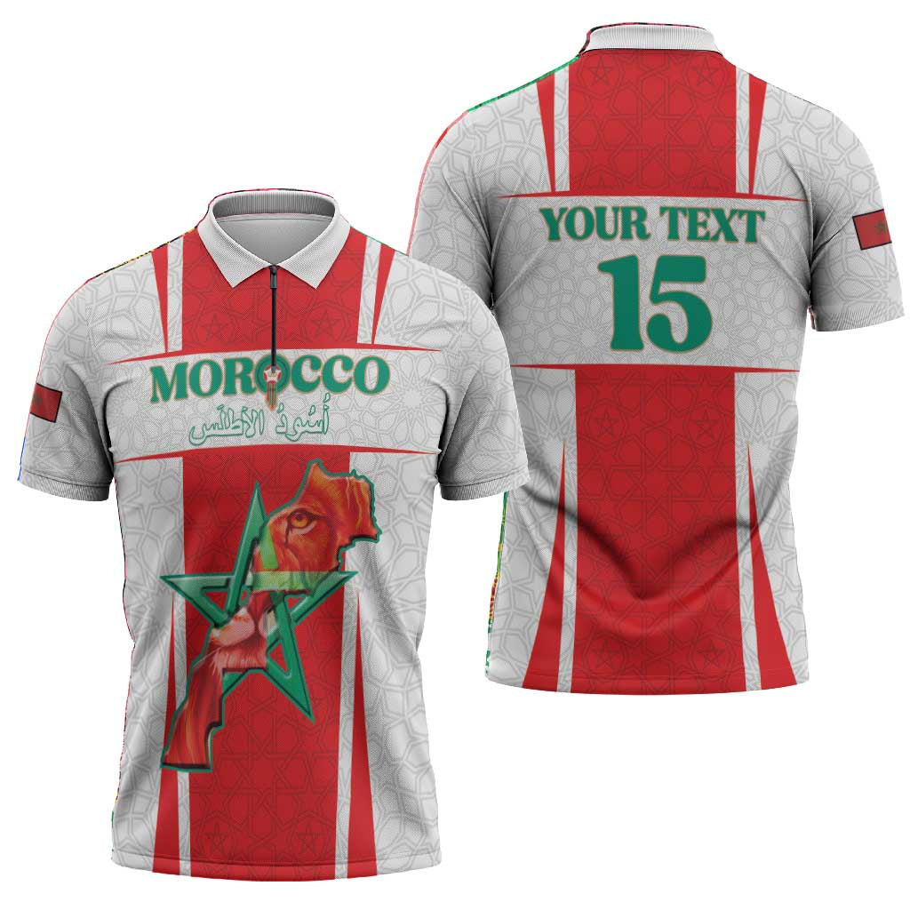 Custom Morocco Football Zipper Polo Shirt Go Champions Atlas Lions - White