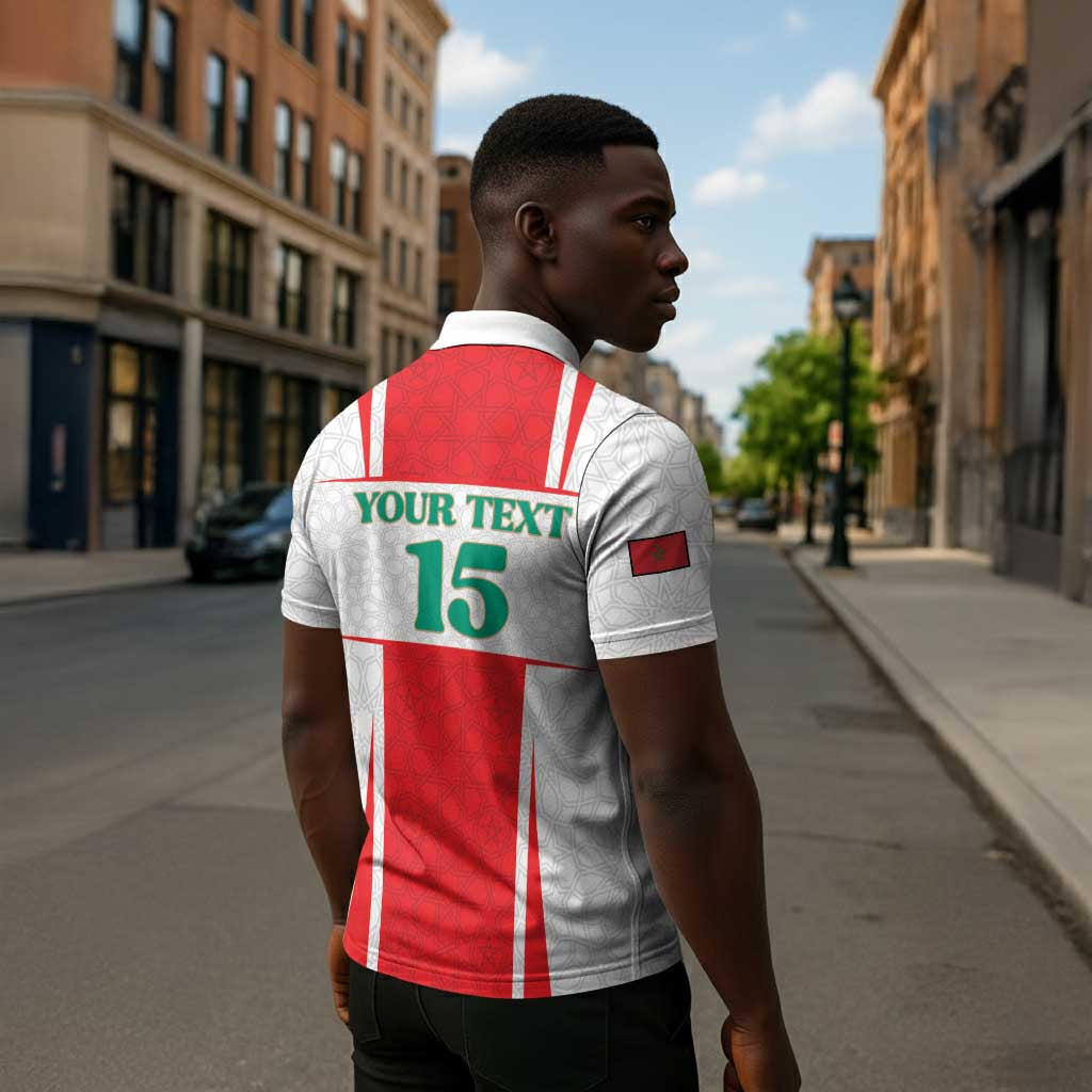 Custom Morocco Football Zipper Polo Shirt Go Champions Atlas Lions - White