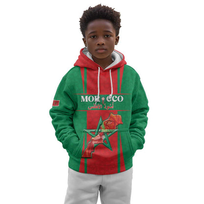 Morocco Football Custom Kid Hoodie Atlas Lions Champions 2025 - Red - African Pride
